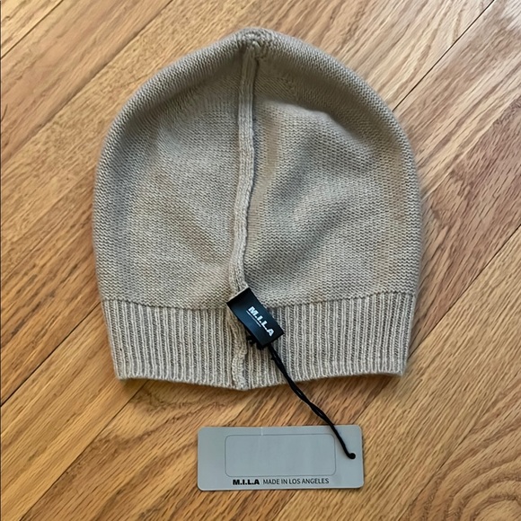 NWT M.I.L.A. 100% Cashmere Beige Knit Beanie Winter Hat Luxury Made USA - Picture 5 of 6